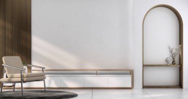 Kabine oturma odası dekorasyonu ve granit döşeme 3D döşeme.