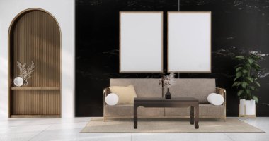 Mini kanepe ve bölme duvarı olan tropikal oda modelleri, oda kravatları iç beyaz ton3D.