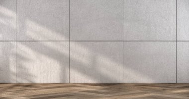 Döşeme döşemelerindeki boş oda ahşap kaplama duvarını düzenle. 3B illüstrasyon oluşturma