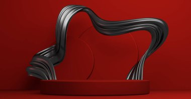 Sevgililer Günü kırmızı gül podyumunu minimum tasarım ürünleri sahnesine ayarla. 3d oluşturma