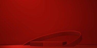 Mutlu Çin Yeni Yılı 2026. Kırmızı renk arka plan 3D görüntüleme Çin 'in gösteri ürünü ve dekorasyonu için daire podyumu.