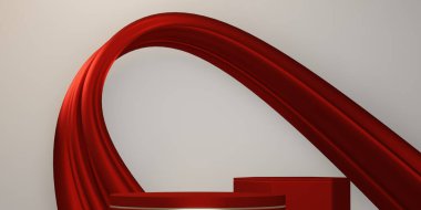 Çin kırmızı konsept podyumu, minimum geometrik dizayn 3D tasarım