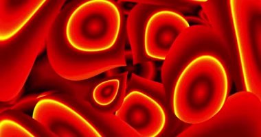 Sarı ve koyu daireli kırmızı baloncuklar çerçevenin merkezinde dönerek şekil ve boyut değiştiriyor..