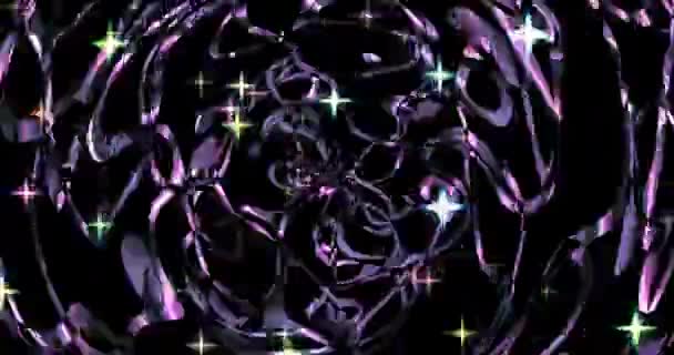 Мерцающие Звезды Движущиеся Радужные Ленты Темном Фоне — стоковое видео