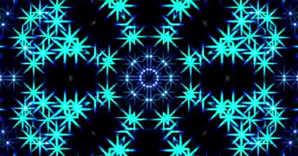 Caleidoscópio Estrelas Brilhantes Flocos Neve Azuis — Vídeo de Stock