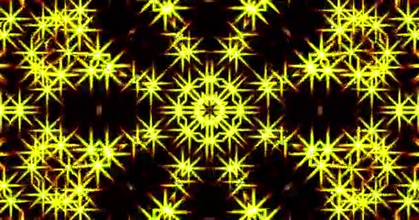 Kaleidoskop Glühender Sterne Und Gelber Schneeflocken — Stockvideo