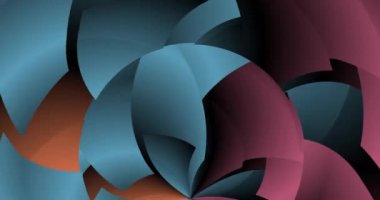 Gri pulun geometrik şekilleri, portakallar ve magenta çerçevenin altındaki bir noktaya göre uzayda döndürülürler