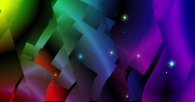 Değişik boyut ve renklerdeki parlayan yıldızlarla paralel dönen paralel kenarları gösteren soyut video