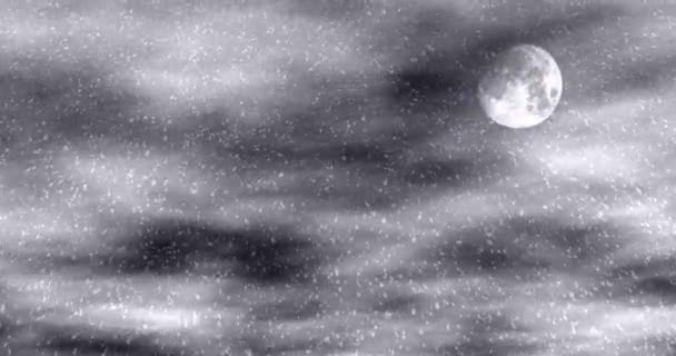 Хмари Пливуть Нічному Небу Місяць Рухається Сильний Сніг Падає Відео — стокове відео