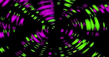 Dairesel dalgalar, yeşil, morumsu ve mavilerin yansımalarıyla koyu bir arkaplan boyunca yayılır..