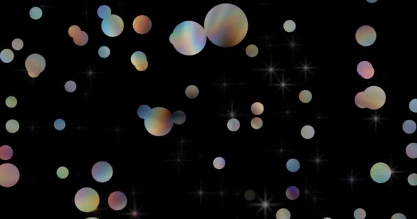 Perlenkugeln Vor Einem Hintergrund Funkelnder Sterne Fliegen Dem Betrachter Entgegen — Stockvideo