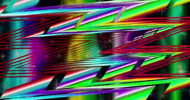 Fraktal Dari Zigzag Warna Pelangi Latar Belakang Pelangi Dengan Bintang — Stok Video