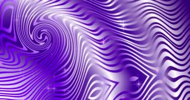 Parlak dalgalı mor çizgiler hareket eder ve parlak yıldızlarla parıldayan mor bir arkaplanda bir huniye dönüşür.