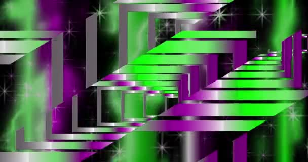 Couloir Fractal Rectangles Violet Vert Avec Éclat Acier Divisé Fragments — Video