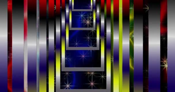 Couloir Fractal Vertical Quadrangles Acier Approche Spectateur Sur Fond Multicolore — Video