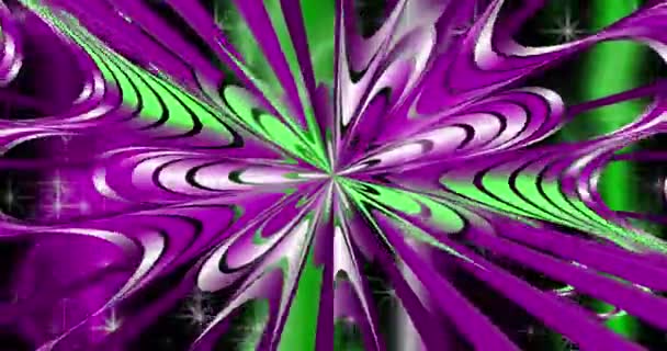 Светящийся Цветочный Фрактал Фиолетового Зеленого Белого Оттенков Темный Фон Фиолетовыми — стоковое видео
