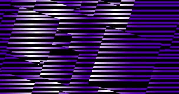 明亮的矩形块 由蓝色 白色和紫色的线条组成 在黑暗的背景下在空间旋转 — 图库视频影像