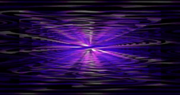 暗い背景に対する青と紫の色合いの明るい波がフレームの中央に収束します 彼らは近づき スパイラルにねじれ 元の状態に戻り 無限のサイクルを形成します — ストック動画