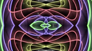 Çok renkli parlayan çizgiler uzayda yerlerini değiştirir. Arkaplan parlayan yıldızlarla karanlık..