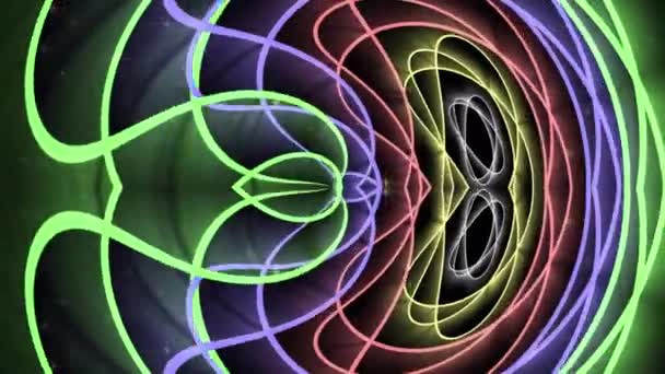 Разноцветные Светящиеся Линии Меняют Свое Положение Пространстве Фон Темный Двойными — стоковое видео