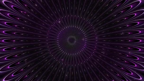 Светящийся Круг Стилизованный Хвост Павлина Вращается Фоне Мерцающих Звезд — стоковое видео