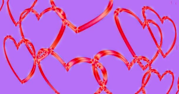 Rote Glühende Herzen Auf Violettem Hintergrund Rotieren Einer Kugel Durch — Stockvideo