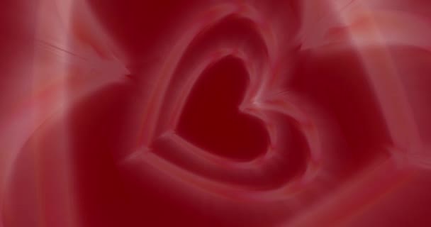 赤の背景にピンクの心の香り 心臓の輪郭は反時計回りに動きます 心臓が回転してる — ストック動画
