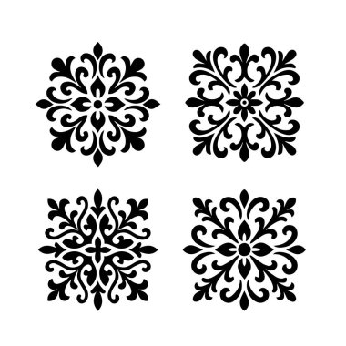 Siyah ve beyaz halk süsü, Doğu Avrupa sanatı. Simetrik çiçek deseni, baskı, lazer kesimi, ekran baskısı, ambalaj, tekstil ve ev dekorasyonu için mükemmel. Vektör deseni