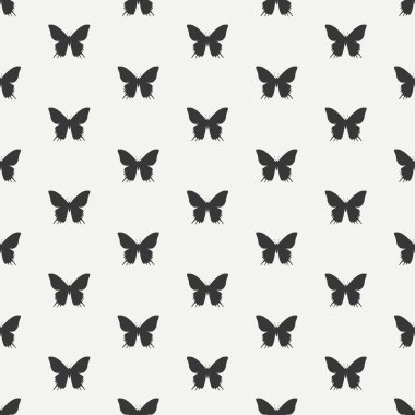 Kelebek ile monokrom soyut dikişsiz desen. Ambalaj kağıdı. Karalama defteri. Döşeme. Vektör illüstrasyon. Arka plan. Tasarımınız için grafik doku, duvar kağıdı.