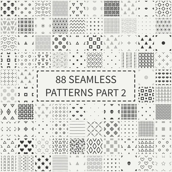 88モノクロの幾何学的普遍的な異なるシームレスな装飾パターンのメガセット。包装紙。スクラップブック紙タイル。ベクトル背景コレクション。無限のグラフィックテクスチャの装飾. — ストックベクタ