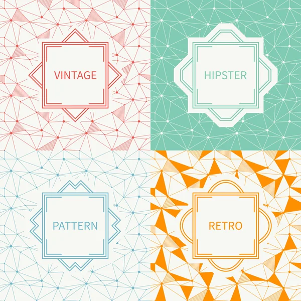 Satz von geometrischen Linien Hipster nahtlose Muster mit Dreieck, Kreise. vernetztes abstraktes lineares Gitter. Sammlung von Geschenkpapier. Sammelalbum. Vektorillustration. Goldgrund. Textur. — Stockvektor