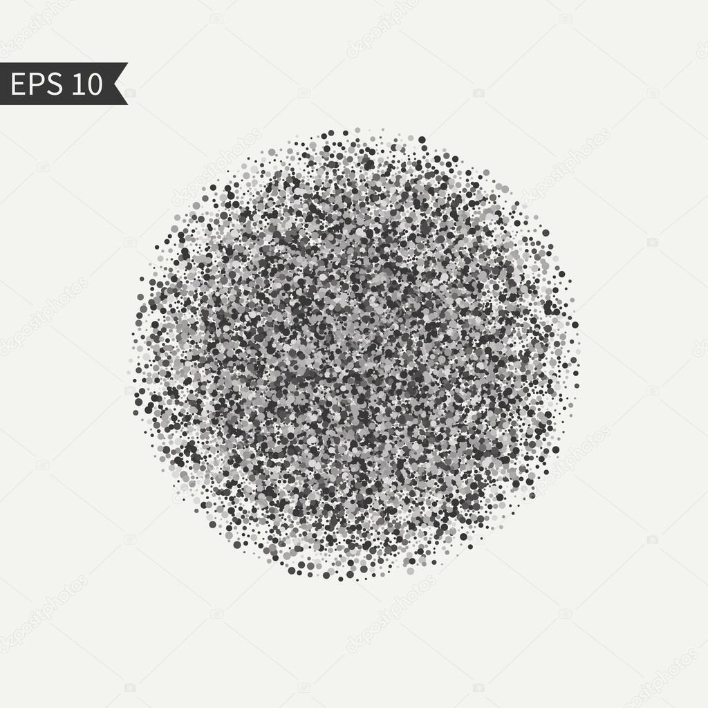 Black and white design element. Burst glitter sparkles on white background. Bright confetti. Glitter background. Texture with randomly disposed spots. Ink blot. Dotted circle.