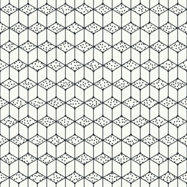 Geometrik çizgi kesintisiz küp deseni ile edikula. Kağıt ambalaj. Poligonal döşeme. Vektör çizim. Arka plan. Optik illüzyon etkisi. Grafik doku ile rastgele noktalar bertaraf.