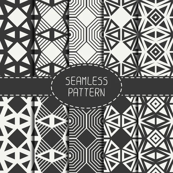 Set of geometric line monochrome lattice seamless arabic pattern. Islamic oriental style. Wrapping paper. Scrapbook paper. Tiling. White vector illustration. Moroccan background. Swatches. Graphic — Stock Vector