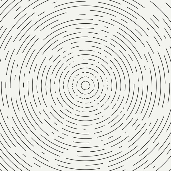 Abstract segmented geometric circle shape. Radial concentric circles. Rings. Swirly concentric segmented circles. Design element. Random lines. Vector illustration. Graphic texture. Background.