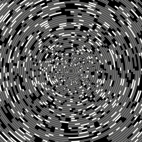 Abstracte gesegmenteerde geometrische cirkel vorm. Radiale concentrische cirkels. Ringen. Swirly concentrische gesegmenteerde cirkels. Ontwerpelement. Willekeurige lijnen. Vector illustratie. Grafische textuur. Achtergrond. — Stockvector