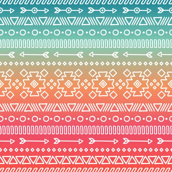 Dibujado a mano geométrica tribal patrón sin costura étnica. Papel de envolver. Scrapbook. Estilo Doodles. Ilustración de vectores nativos tribales. Fondo azteca. Textura gráfica de tinta con estilo para el diseño. Rayas boho — Vector de stock