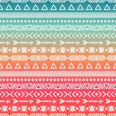 Elle çizilmiş geometrik etnik kabile seamless modeli. Kağıt ambalaj. Karalama defteri. Doodles'ın tarzı. Kabile yerli vektör çizim. Aztek arka plan. Şık mürekkep tasarım için grafik doku. Boho çizgili