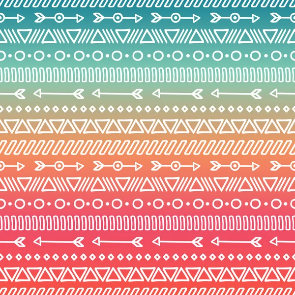 Dibujado a mano geométrica tribal patrón sin costura étnica. Papel de envolver. Scrapbook. Estilo Doodles. Ilustración de vectores nativos tribales. Fondo azteca. Textura gráfica de tinta con estilo para el diseño. Rayas boho — Vector de stock