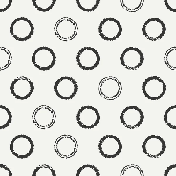 Hand drawn seamless pattern with black grunge rings, circle. Wrapping paper. Abstract vector background. Brush strokes ink rings. Casual texture. Doodle. Dry brush. Rough edges ink illustration. — Stock Vector