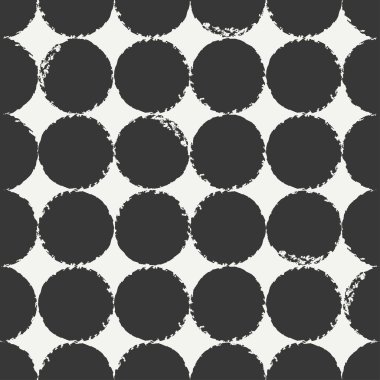 Elle çizilmiş geometrik kesintisiz mürekkep polka noktalı desene. Kağıt ambalaj. Soyut vektör arka plan. Yuvarlak fırça darbeleri. Casual polka dot doku. Şık doodle. Kuru fırçalama. İllüstrasyon kaba kenarları mürekkep.
