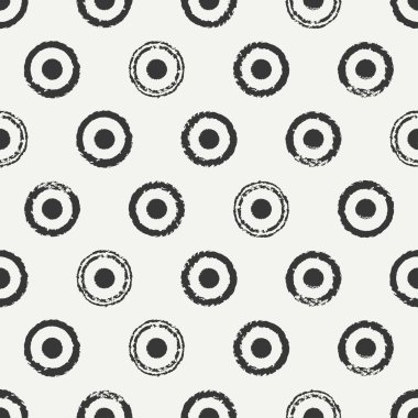 Elle çizilmiş geometrik kesintisiz mürekkep polka noktalı desene. Kağıt ambalaj. Soyut vektör arka plan. Yuvarlak fırça darbeleri. Casual polka dot doku. Şık doodle. Kuru fırçalama. İllüstrasyon kaba kenarları mürekkep.