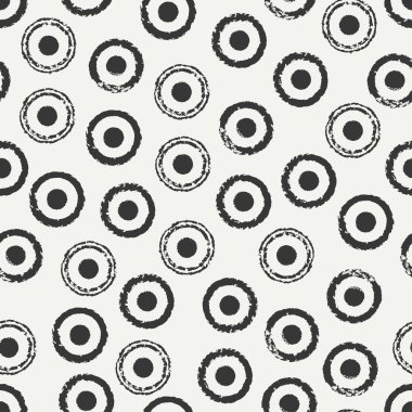 Elle çizilmiş geometrik kesintisiz mürekkep polka noktalı desene. Kağıt ambalaj. Soyut vektör arka plan. Yuvarlak fırça darbeleri. Casual polka dot doku. Şık doodle. Kuru fırçalama. İllüstrasyon kaba kenarları mürekkep.