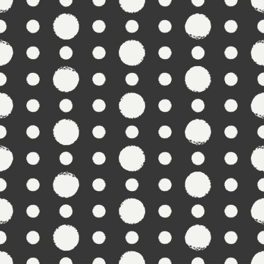 Elle çizilmiş geometrik kesintisiz mürekkep polka noktalı desene. Kağıt ambalaj. Soyut vektör arka plan. Yuvarlak fırça darbeleri. Casual polka dot doku. Şık doodle. Kuru fırçalama. İllüstrasyon kaba kenarları mürekkep.