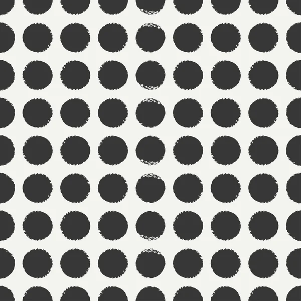 Elle çizilmiş geometrik kesintisiz mürekkep polka noktalı desene. Kağıt ambalaj. Soyut vektör arka plan. Yuvarlak fırça darbeleri. Casual polka dot doku. Şık doodle. Kuru fırçalama. İllüstrasyon kaba kenarları mürekkep. — Stok Vektör