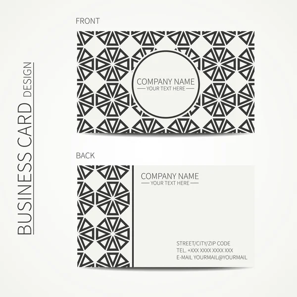 Vector simple business card design. Template. Black and white. Business card for corporate business and personal use. Trendy calling card. Geometric monochrome line lattice arabic pattern. Oriental — Stock Vector
