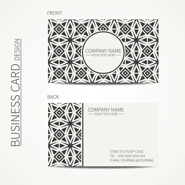 Vector simple business card design. Template. Black and white. Business card for corporate business and personal use. Trendy calling card. Geometric monochrome line lattice arabic pattern. Oriental — Stock Vector