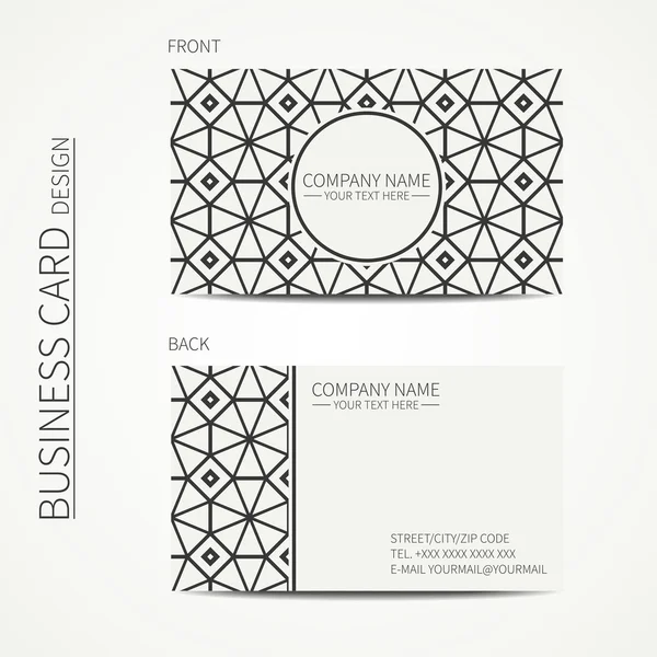 Vector simple business card design. Template. Black and white. Business card for corporate business and personal use. Trendy calling card. Geometric monochrome line lattice arabic pattern. Oriental — Stock Vector