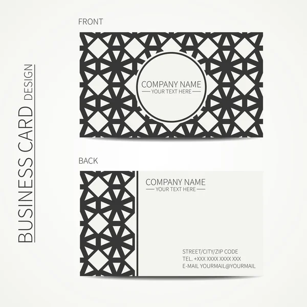 Vector eenvoudige visitekaartje ontwerp. Sjabloon. Zwart-wit. Business card voor zakelijke en persoonlijk gebruik. Trendy telefoonkaart. Geometrische monochroom lattice Arabische lijnpatroon. Oriental Stockillustratie