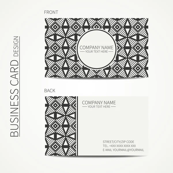 Vector eenvoudige visitekaartje ontwerp. Sjabloon. Zwart-wit. Business card voor zakelijke en persoonlijk gebruik. Trendy telefoonkaart. Geometrische monochroom lattice Arabische lijnpatroon. Oriental Rechtenvrije Stockvectors